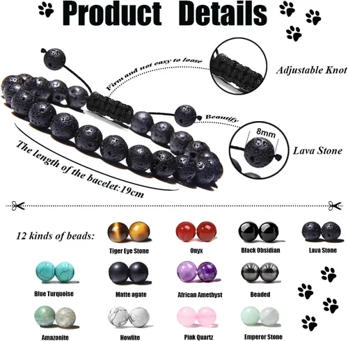 Miniatura 2 de Svovin Juego de 12 pulseras de piedras preciosas curativas de cuentas de 0.315in para hombres y mujeres, unisex, ojo de tigre, amatista, energía