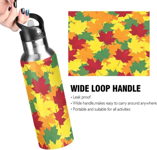 Miniatura 4 de Insulated Stainless Steel Water Bottle with Straw 20 Oz, BPA-Free Sports Water Bottle with Straw for Gym Outdoor Travel School, Autumn Maple Leaves
