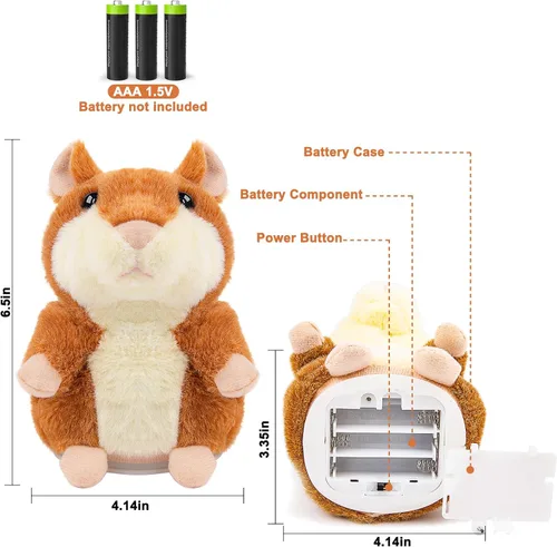 Miniatura 8 de Hámster parlante – Juguete de animales de peluche para niños de 2, 3, 4, 5, 6 años, repite lo que dices, juguetes de peluche interactivos
