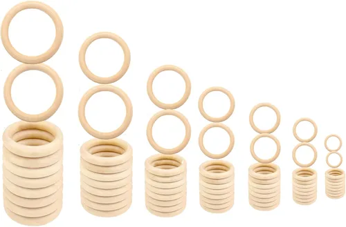 NNHOM 70 anillos de madera para macramé, 7 tamaños de círculos de madera para manualidades, anillos para manualidades, fabricación de joyas