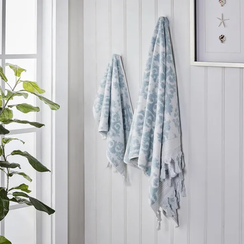 Miniatura 5 de SKL Home Mirage Fringe - Juego de 2 toallas de baño, 2 toallas de mano, color aguamarina