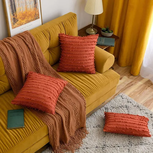 Miniatura 5 de MIULEE Juego de 2 fundas de almohada decorativas estilo bohemio de lino a rayas jacquard patrón fundas de cojín para sofá, sala de estar