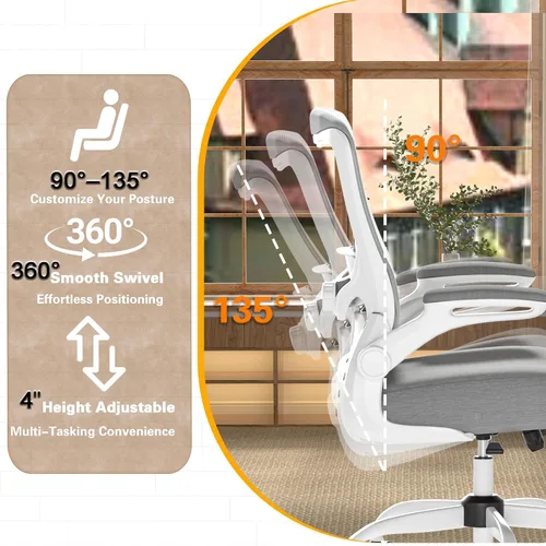 Miniatura 6 de Silla de oficina ergonómica, silla de escritorio con respaldo alto y soporte lumbar ajustable, respaldo de malla transpirable, capacidad de 330 Gris