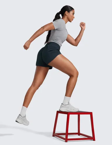 Miniatura 72 de CRZ YOGA Pantalones cortos de correr de cintura alta para mujer de 2.5 pulgadas, forro de malla de secado rápido para entrenamiento deportivo