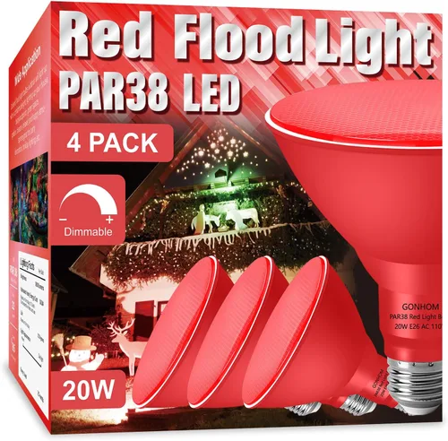 Gonhom PAR38 - Luces de inundación para exteriores, bombillas LED regulables, 20 W (equivalente a 200 W), base E26, porche al aire libre, Rojo