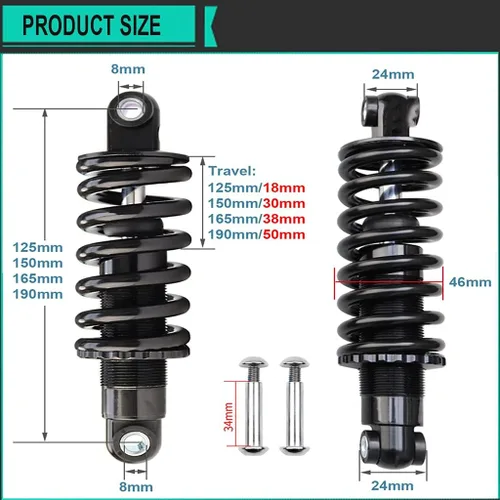 Miniatura 2 de Amortiguadores de resorte para bicicleta WHQ 125mm 150mm 165mm 190mm MTB XC de montaña con amortiguación trasera para bicicleta eléctrica