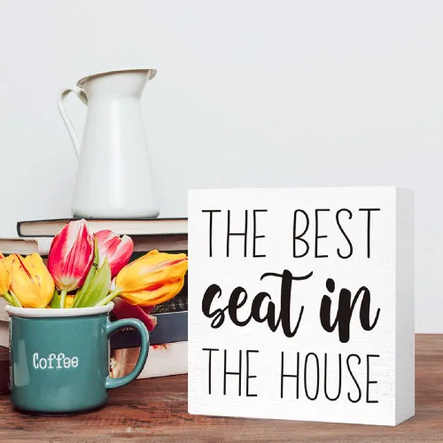 Miniatura 5 de SJNH Divertido letrero de madera para baño con texto en inglés "The Best Seat in the House", letrero decorativo de estilo rústico de granja, 5 x 5 x