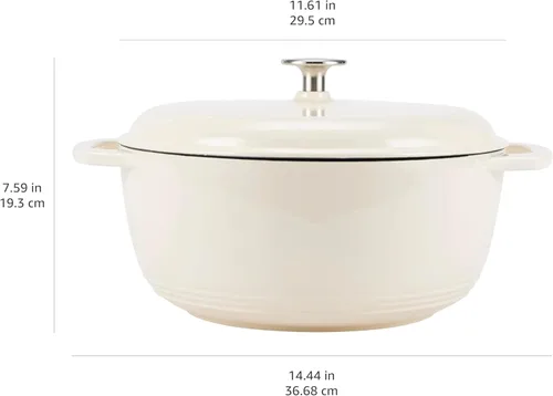 Miniatura 4 de Amazon Basics - Olla de horno holandés de hierro fundido esmaltado con tapa, redonda, asas duales, resistente, grande, 7.3 cuartos de galón