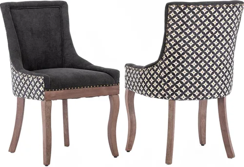 Miniatura 28 de Sillas de Comedor - Juego de 6 sillas de comedor modernas, tapizadas de tela con respaldo alto con ribete de cabeza de clavo y patas curvas