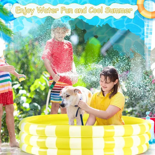 Miniatura 3 de VioraWhite Paquete de 4 piscinas inflables para niños pequeños de 48 x 10 pulgadas, color amarillo, piscina pequeña de 3 anillos redondos