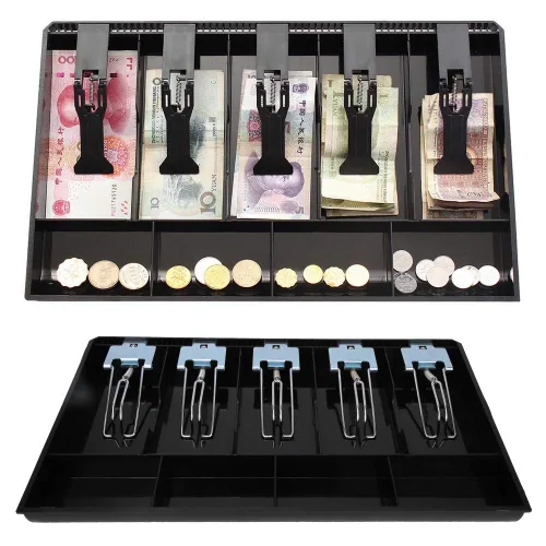 Miniatura 3 de Cajón de caja registradora, bandeja de inserción de cajón de efectivo de 16 pulgadas, con bandeja de inserción de 4, 5 cajones de billetes