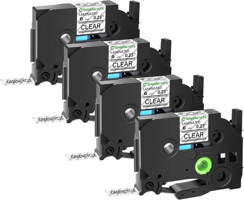 GREENCYCLE Paquete de 4 cintas de etiquetas TZe-111 de 0.23 pulgadas de color negro sobre transparente compatibles con Brother Ptouch TZe111 TZ-111