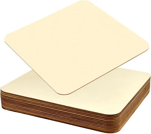 Miniatura 9 de Coopay 40 piezas de cuadrados de madera sin terminar de 6 pulgadas, rebanadas de madera natural, recortes cuadrados de madera para pintura