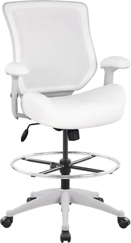 BOLISS Silla de redacción ergonómica de malla de 400 libras, anillo de pie ajustable grande, reposabrazos ajustable en altura (Wht)