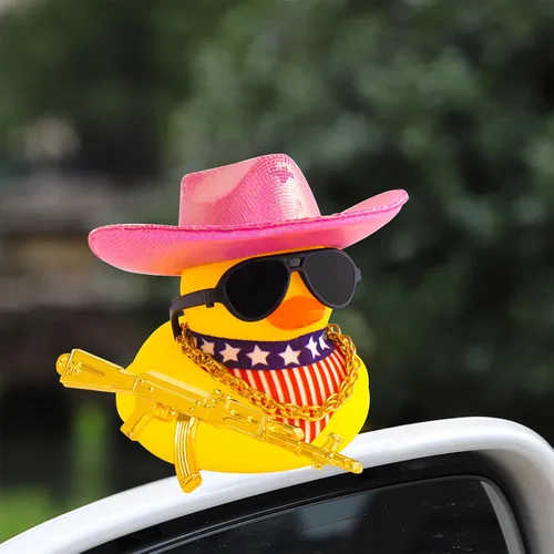 Miniatura 6 de wonuu Decoración de fiesta de pato de goma para automóvil, sombrero de vaquero espacial con purpurina brillante, accesorios para tablero