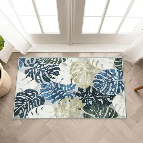Miniatura 16 de Wonnitar Leaf - Alfombra de cocina de 2x3 pies, alfombra azul pequeña para baño, alfombra decorativa lavable para mesita de noche, planta