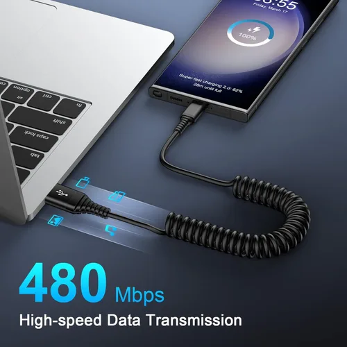 Miniatura 3 de Cable USB A a USB tipo C S25 Cable de carga ultra rápido para automóvil Android Auto, cable rápido retráctil de 3 pies para Samsung Galaxy