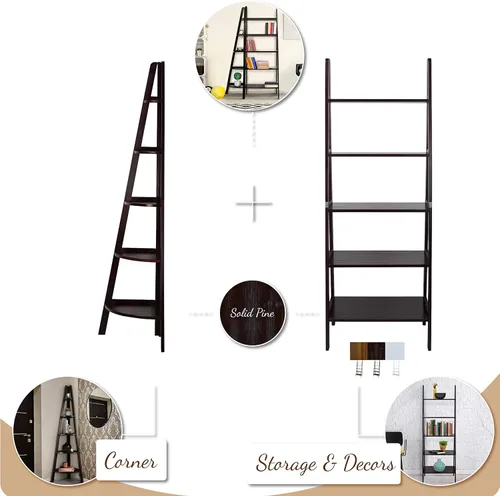 Miniatura 4 de Casual Home Librería con forma de escalera de 5 estantes de madera 100% sólida, estándar, color expreso Espresso