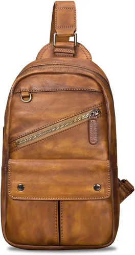 Miniatura 2 de IVTG Bolso bandolera de cuero genuino para hombres y mujeres, estilo vintage, hecho a mano, bolso de hombro, bolso cruzado en el pecho, Marrón