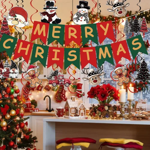 Miniatura 4 de Horaldaily Decoración de Navidad de 44 piezas para colgar en forma de remolino, árboles de Navidad, camión, muñeco de nieve, gnomo, Papá Noel