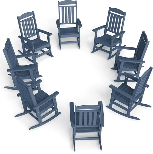 Miniatura 11 de FOOWIN Juego de sillas mecedoras de patio de 2 piezas, mecedora de porche con respaldo alto de HDPE, mecedora de porche de madera de polietileno