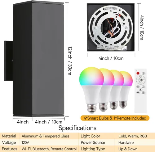 Miniatura 8 de Paquete de 2 luces de pared para exteriores, accesorios de iluminación exterior de aluminio del atardecer al amanecer, iluminación al aire libre