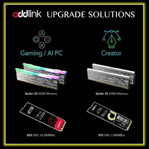 Miniatura 6 de Addlink G55 1TB PCIe 5.0 Gen5 NVMe M.2 SSD - Hasta 10,200 MB/s - Actualización de juegos de PC, fotografía, edición y diseño de video - Unidad