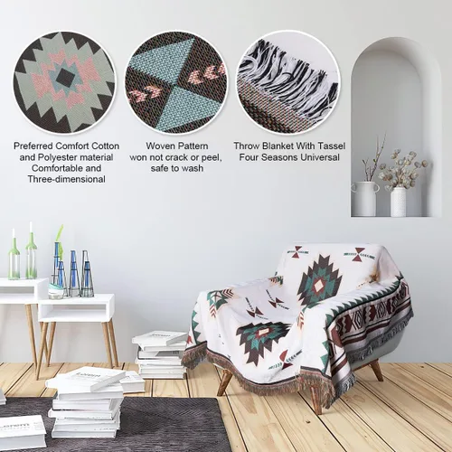 Miniatura 5 de Manta Southwest de estilo bohemio, manta decorativa azteca para sofá, silla, sillón reclinable, cama, mantas y mantas mexicanas bohemias de 50 x 70