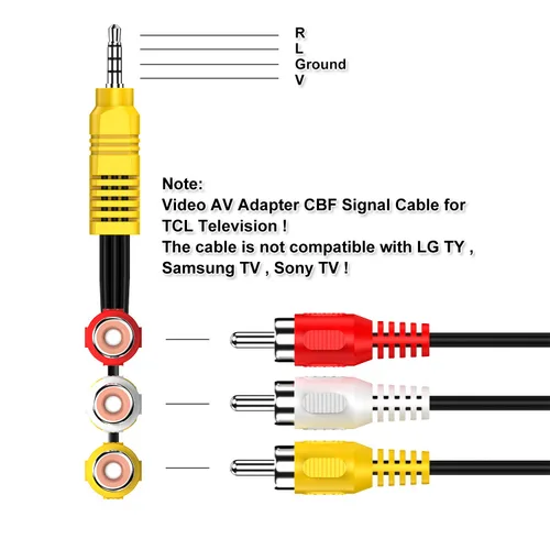 Miniatura 5 de Cable RCA de 0.138 in a 3, cable adaptador de componente AV de video de repuesto para TCL TV, adaptador de entrada de 3 RCA a AV - 9.1 in/9 pulgadas