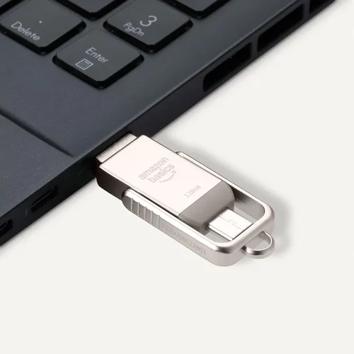 Miniatura 4 de Amazon Basics Unidad Flash USB, Memoria Stick con Puertos Duales USB C y USB A, 128GB, Plata Champán