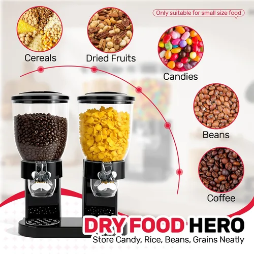 Miniatura 7 de Dispensador de cereales de doble control para encimera, paquete de 2 recipientes de cereales de 2 litros con tapas herméticas, dispensador giratorio