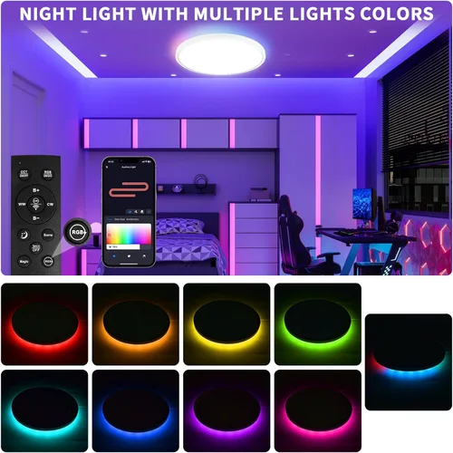 Miniatura 7 de Lámpara de techo de montaje empotrado de 12 pulgadas con control remoto y luces nocturnas, lámpara de techo LED regulable de 2700 K-6500 K, moderna