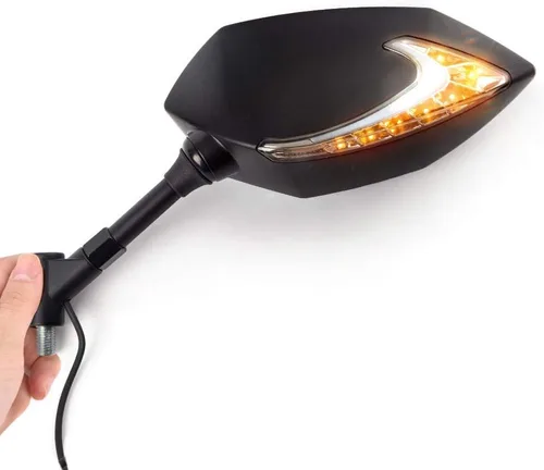 KiWAV Lucifer - Espejos retrovisores LED duales, color negro, indicador de luz de posición de conducción E-Mark M10 M8 para motocicleta universal