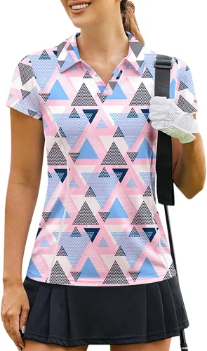 Pinspark Camisa de golf para mujer, camiseta polo de manga corta, secado rápido, camiseta de tenis con cuello en V y cuello de pickleball