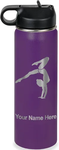 Miniatura 41 de LaserGram Botella de agua personalizada, soporte de mano de gimnasta, acero inoxidable de doble pared aislada al vacío con popote superior, regalo
