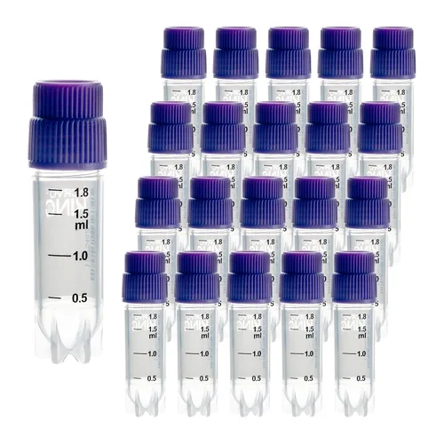 Miniatura 28 de Cryoviales de 0.0 fl oz, 25Pcs Cryotubes con código de barras lateral, frascos de esterilización con rosca externa, tubos de muestra con tapas Azul