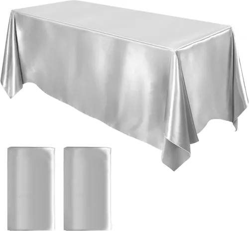 Miniatura 16 de MCEAST Paquete de 2 manteles rectangulares de satén de 102 x 58 pulgadas, mantel de seda brillante, decoración de mesa de tela suave para decoración