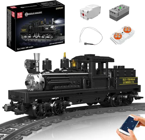 Mould King - Juego de construcción de locomotora de vapor tipo Shay con iluminación LED, kit de bloques de tren modelo con control remoto/APP con
