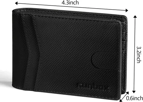 Miniatura 3 de RUNBOX Cartera para hombres Slim Rfid Leather 2 ID Window con caja de regalo, Palm-negro, Minimalista