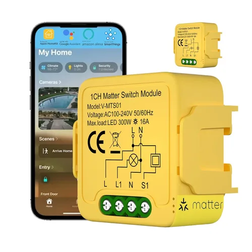 Miniatura 8 de Matter Smart Switch Module DIY Light Relay Switch 16A/100-240V, funciona con Apple Home, Siri, Alexa, Google, SmartThings, Matter Smart Home