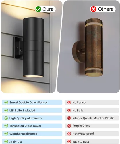 Miniatura 7 de KIZON Luces Modernas de Pared para Exteriores con Sensor de Anochecer a Amanecer, Lámpara Cilíndrica para Exteriores de Montaje en Pared con Acabado