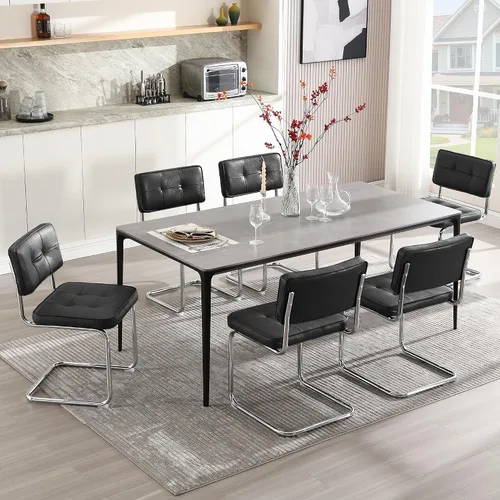 Miniatura 14 de Zesthouse Juego de 2 sillas de comedor de metal industrial, sillas de cocina tapizadas de cuero sintético con base de metal negro, para cocina