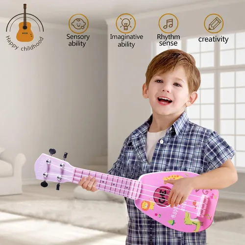 Miniatura 6 de YOLOPARK Mini guitarra ukelele juguete para niños, 4 cuerdas Keep Tonos Can Play Not Electronic Ukulele, Niños Instrumentos Musicales Juguetes Rosa