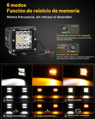 Miniatura 2 de Auxbeam Cubo luz LED ámbar de 3 pulgadas, 72 W todoterreno, 6 modos dos colores, estroboscópica antiniebla de conducción penetración e inundación