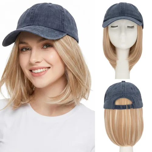 Miniatura 15 de SEGO Gorra de béisbol con extensiones de cabello para mujer, resistente al calor, sintético, 6 pulgadas, ajustable, corta, recta, peluca de repuesto
