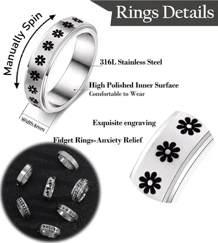 Miniatura 2 de KOHOTA Anillos para ansiedad de acero inoxidable para mujeres y hombres, anillos de ansiedad, anillos giratorios para la ansiedad, alivio