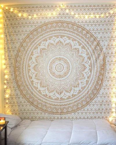 Miniatura 8 de ANJANIYA - Tapiz para colgar en la pared, diseño de mandala, nuevo sombreado dorado, decoración de dormitorio, metálico, hippy, arte de muro
