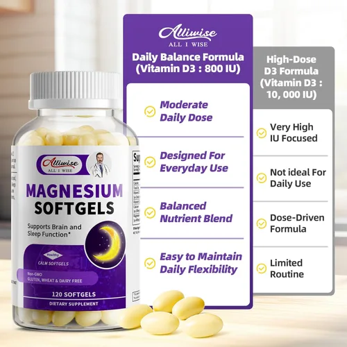 Miniatura 9 de Cápsulas blandas de magnesio glicinato 400mg, suplemento de magnesio de alta absorción fácil de tragar, con vitamina D3 y K2 para relajación, calma
