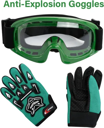 Miniatura 9 de TCT-MOTORPARTS - Casco para niños o jóvenes con lentes y guantes, modelo de llama verde, aprobado por el DOT, para motocross, cuatrimoto, bicicleta