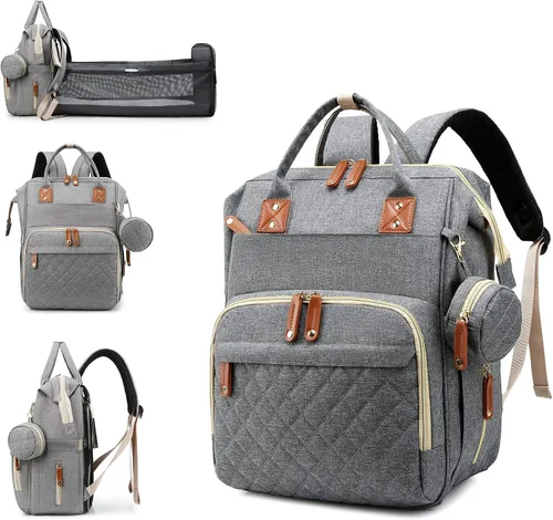 Miniatura 11 de Bolsa de pañales con estación de cambio, mochila impermeable 3 en 1 para pañales de bebé con almohadilla de cambio plegable, mochila de viaje grande